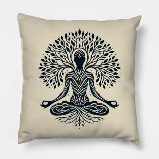 Meditative Tree Pose - Yoga-Inspired Nature T-Shirt Design Pillow