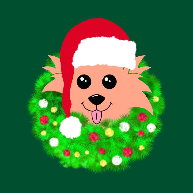 Christmas Dog with Green Wreath by Designs_by_KC