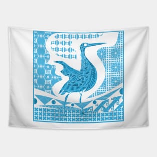 mexican garza egret bird in talavera porcelain patttern ecopop art Tapestry