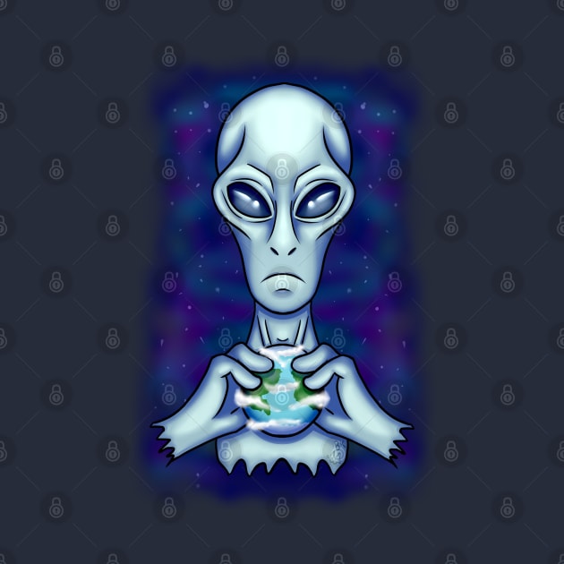 Grey Alien with Earth by Bluekittie