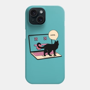 404 Error Laptop Black Cat in blue Phone Case