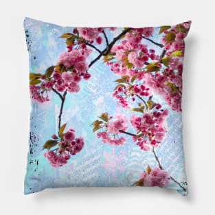 Japanese Cherry Blossom Sakura Tree Branch Collage Art 67 Pillow