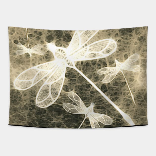 Textured dragonflies in beige Tapestry by hereswendy
