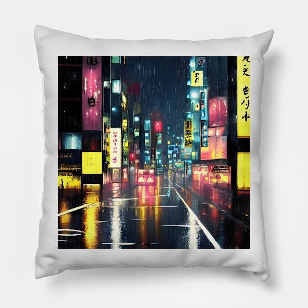 Neo Tokyo - Night Lights - Cyperpunk Pillow by Trendy-Now