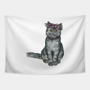 Flower Crown Cat Tapestry