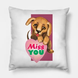 Cute dog. Baby pets. Puppy friendship love. Pillow