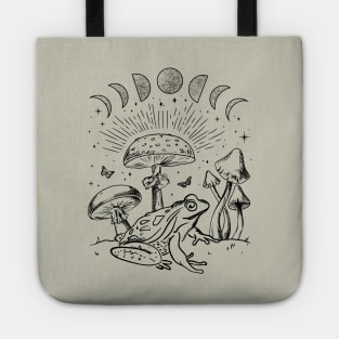 Frog Under Mushroom Moon, Dark Academia Cottagecore Toad and Butterfly Tote