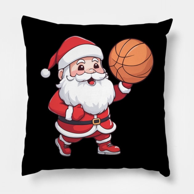 Santa Playing Basketball Christmas Pillow by Rishirt