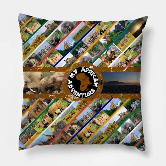 My African Adventure Wildlife Collage Pillow by PathblazerStudios