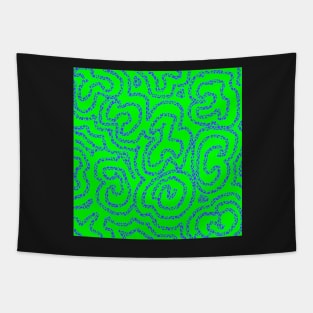 Textured Blue Doodle on Lime Green Abstract Tapestry