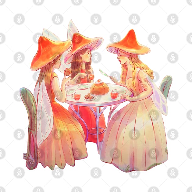 Three fairy witches drinking tea by Mard_Illus