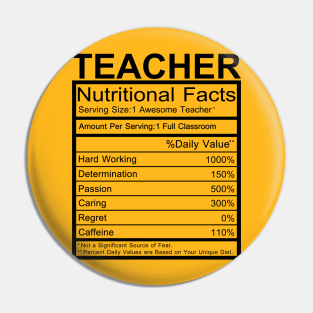 Teacher Nutritional facts Pin