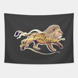 Fearless Lion Illustration Tapestry