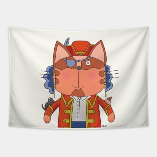 Cat Goof Pirate with Pet Mini Black Cat & Bunny Tapestry