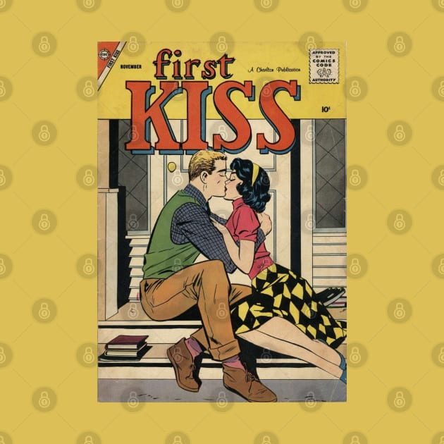 Vintage Romance Comic Book Cover - First Kiss by Slightly Unhinged