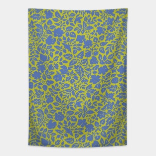 Vintage Botanical Pattern in Lime and Blue Tapestry