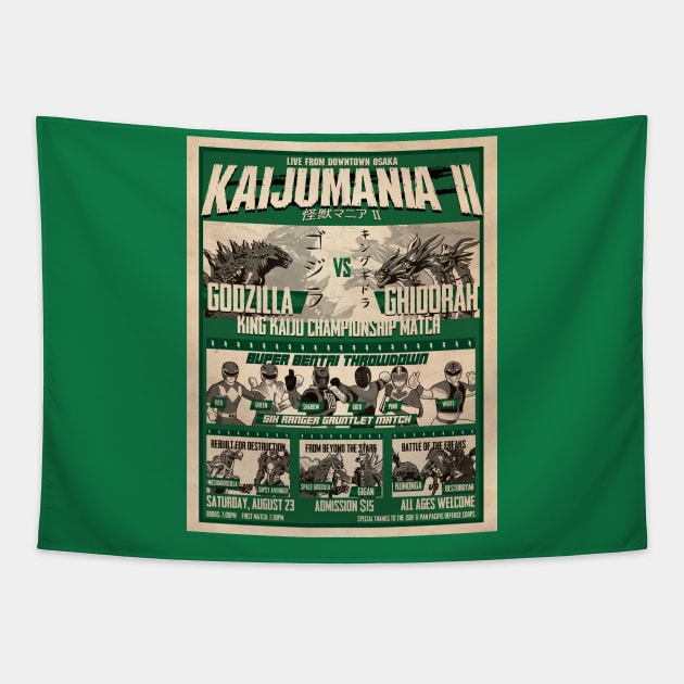 Kaijumania II Tapestry by patrickkingart