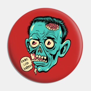 Zombie Lives Matter Zombie Head Vintage Illustration Pin