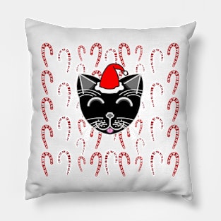 Happy Cat Candy Canes (Black Cat) Pillow