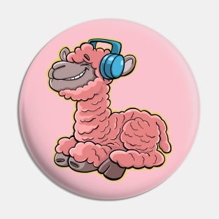 pink llama is listening to good music on headphones Pin