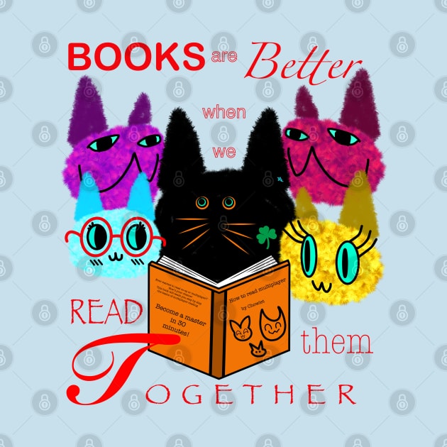 Fuzzy Cats Reading Together by chowlet