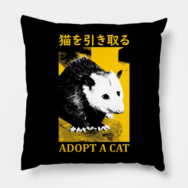Adopt a Cat Opossum Yellow Pillow by giovanniiiii