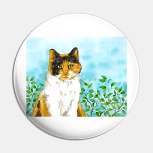 Calico cat pet portrait watercolor painting Pin