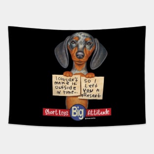 Dappled Dachshund with Two Signs Tapestry