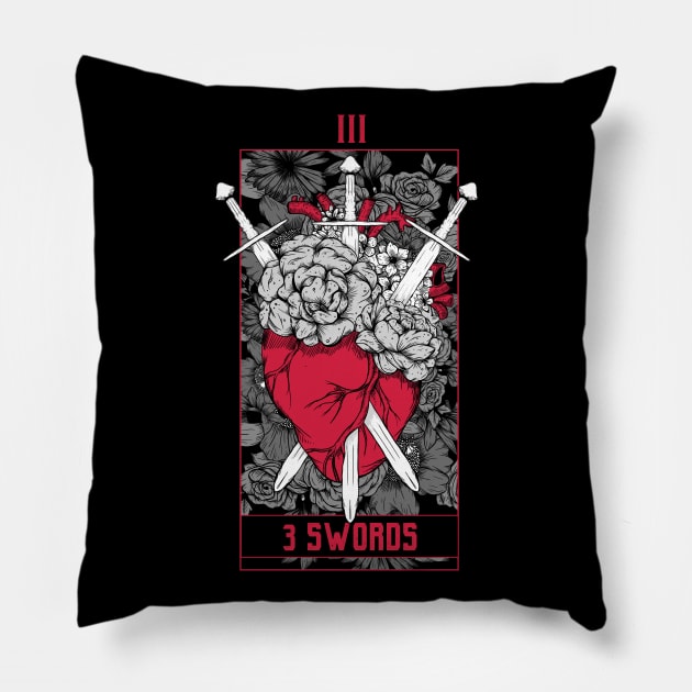 3 Swords Tarot Card - Red Pillow by Jess Adams