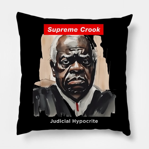 Clarence Thomas: Supreme Crook on a Dark Background Pillow by Puff Sumo