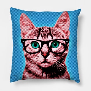 Pop Art Geek Cat in Bkue Background - Print / Home Decor / Wall Art / Poster / Gift / Birthday / Cat Lover Gift / Animal print Canvas Print Pillow