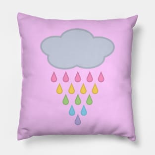 Raining Rainbow Rain Cloud in Pink Pillow