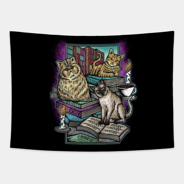 Cats, Books and Coffee Tapestry by Lazarino