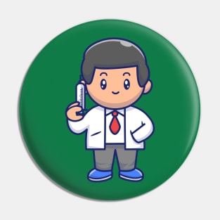 Cute Doctor Holding Injection Cartoon Pin