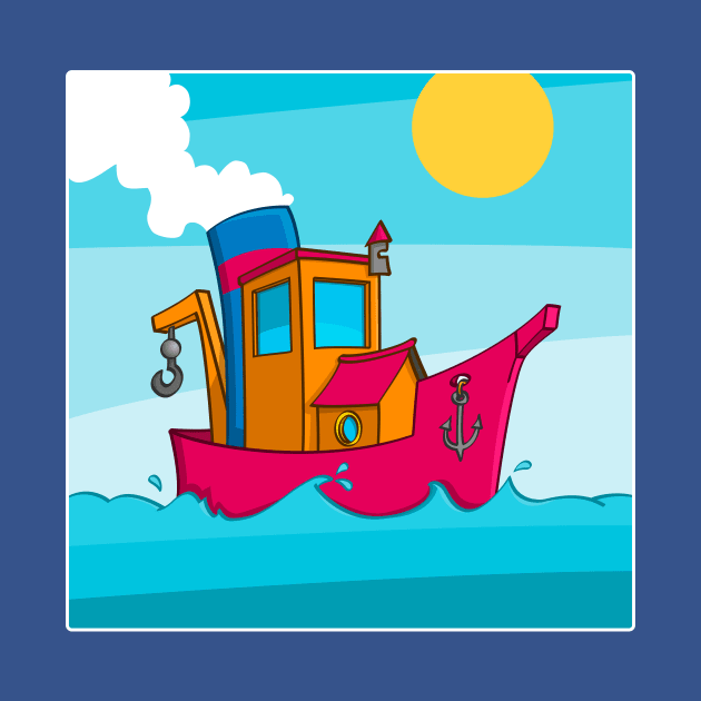 Drawing of a funny tugboat and in cartoon style by Stefs-Red-Shop