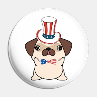 Funny pug dog is wearing uncle sam hat Pin