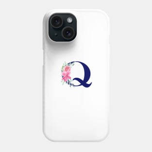 Watercolor Floral Letter Q in Navy Phone Case