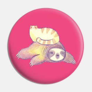 Sloth and Tabby Cat Pin