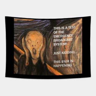 Funny Scream Art with caption "This is a test of the emergency broadcast system!  Just kidding... this $%!# is happening. Tapestry