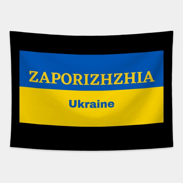 Zaporizhzhia City in Ukrainian Flag Tapestry by aybe7elf