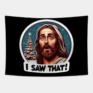 I SAW THAT Jesus meme Snowing White Christmas Tree Miracle Tapestry