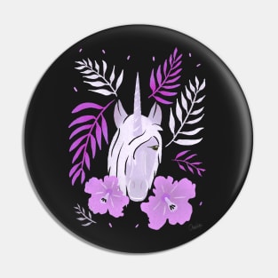 Unicorn and Hibiscus Pink White Floral Pattern Pin