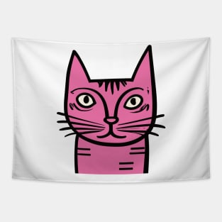 Quirky Pink Cat - Midcentury Illustration Tapestry