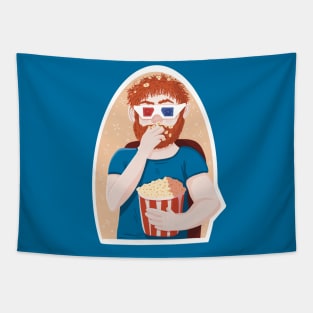 Movie lover man eating popcorn Tapestry