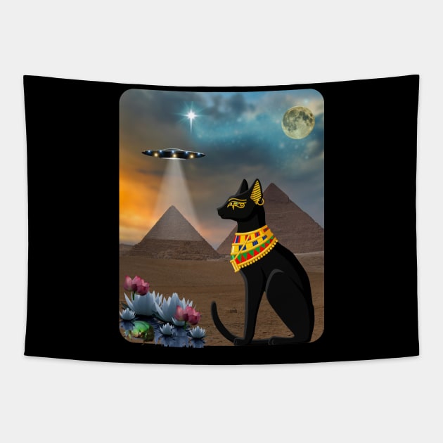 Egyptian Cat Amid the Pyramids in Ancient Egypt Tapestry by Spacetrap