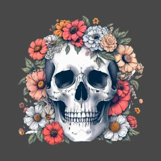 Skull with flowers around T-Shirt