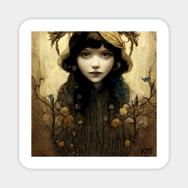 Faerie in Sepia with tiny bluebirds Magnet by KimTurner