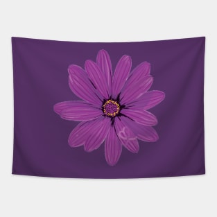 Dark Purple Daisy with hidden Heart Awareness Ribbon Tapestry