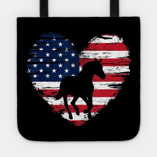 Horse American Flag Heart 4th of July USA Patriotic Pride Tote