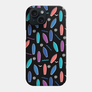 Colorful surf boards doodle party on black pattern Phone Case